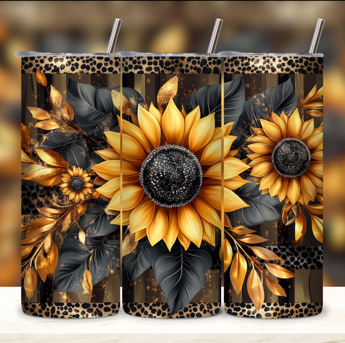 🌻 Sunflower Leopard Glam 20oz Skinny Tumbler 🌻