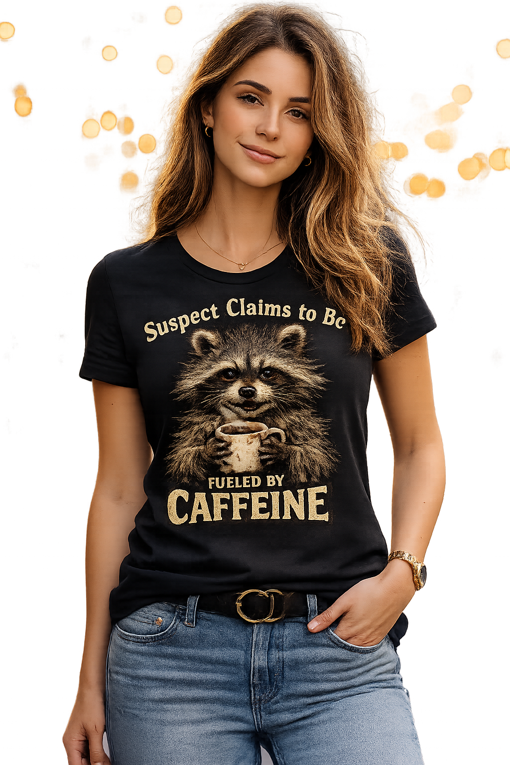 "Suspect Claims To Be Fueled By Caffeine" Raccoon Graphic Tee