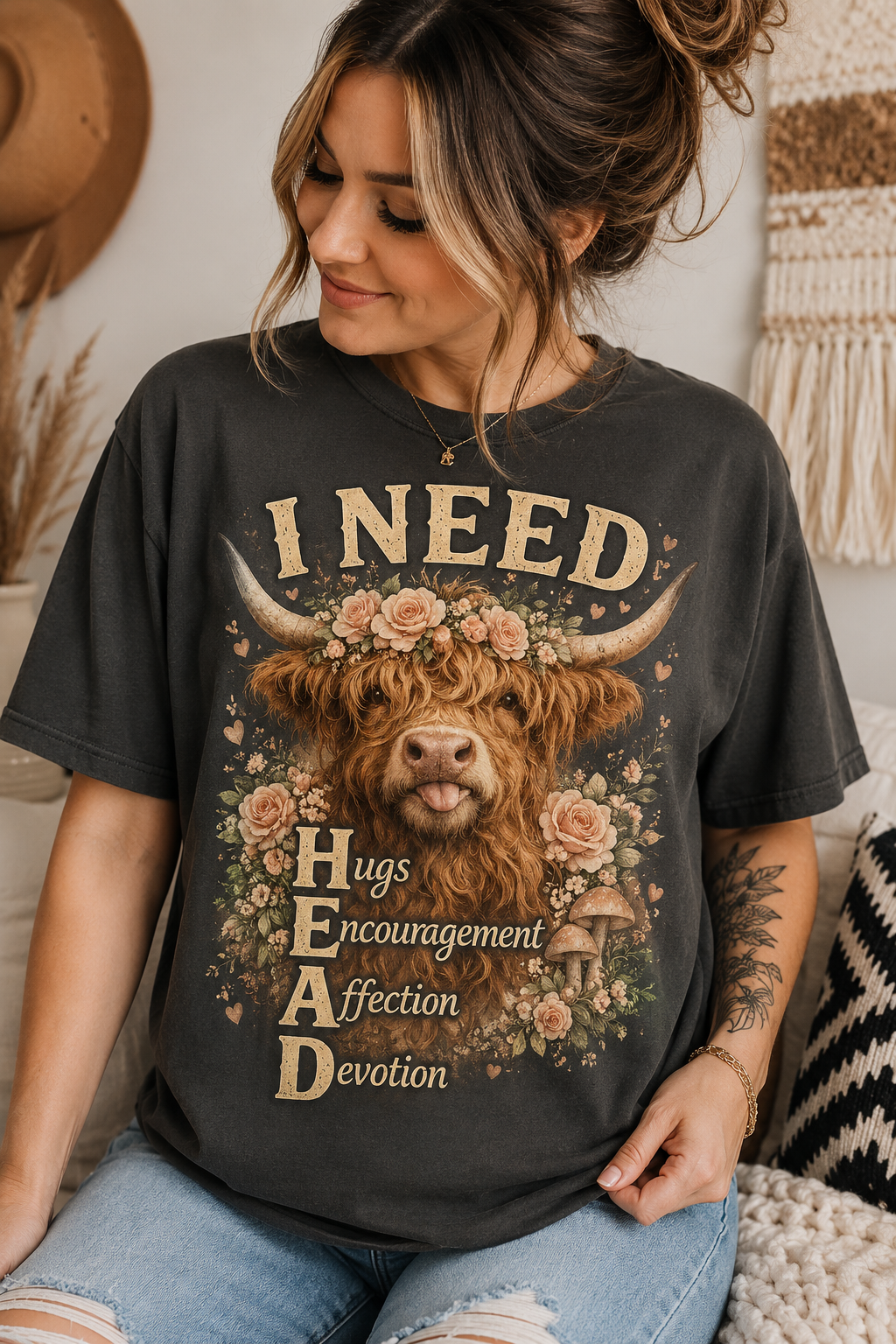 "I Need HEAD" Highland Cow Graphic Tee