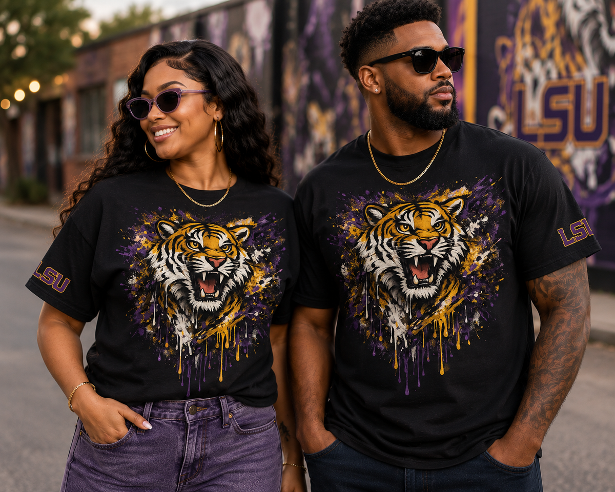 LSU Tigers Drip Art Tiger Tee – Black